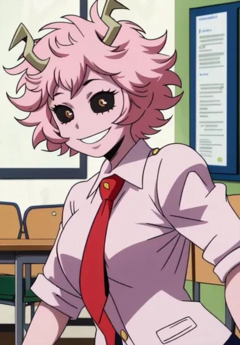 <lora:mina_ashido:0.8>, mina_ashido, School, smile, solo, 1girl,