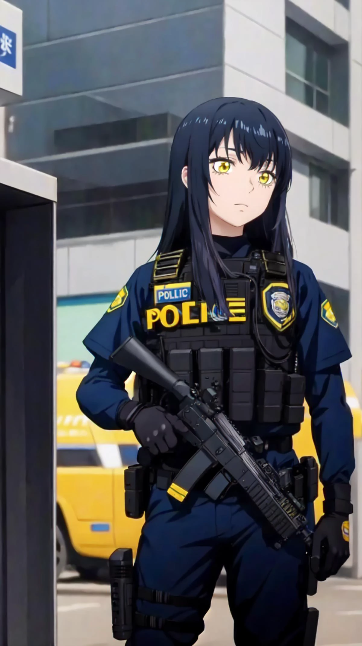 masterpiece, best quality,
<lora:MikoV1.4-000010:0.8> MIKO, YELLOW EYES, LONG HAIR, BLACK HAIR, BLUE HAIR, MULTICOLORED HAIR, SIDELOCKS, BANGS,
worried
(police swat outfit, riot gear),