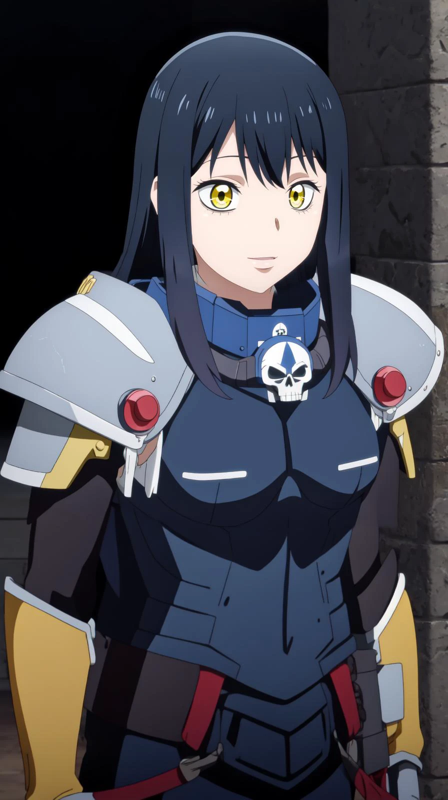 <lora:MikoV1.4-000010:0.8> MIKO, YELLOW EYES, LONG HAIR, BLACK HAIR, BLUE HAIR, MULTICOLORED HAIR, SIDELOCKS, BANGS
<lora:edgWar40KAdeptaSororitas:0.6> EDGADEPTA ,WEARING EDGADEPTA,POWER ARMOR,SHOULDER ARMOR,SKULL EMBLEM