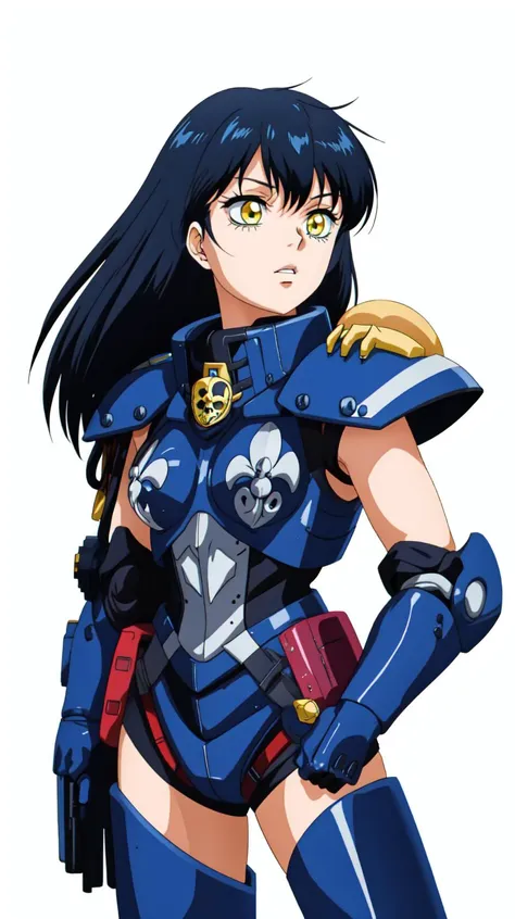 <lora:MikoV1.4-000010:0.7> MIKO, YELLOW EYES, LONG HAIR, BLACK HAIR, BLUE HAIR, MULTICOLORED HAIR, SIDELOCKS, BANGS
 <lora:edgWar40KAdeptaSororitas:0.7> EDGADEPTA ,WEARING EDGADEPTA,POWER ARMOR,SHOULDER ARMOR,SKULL EMBLEM
holding boltgun, 
 <lora:80sv1:0.5> 1980S \(STYLE\)