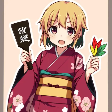 <lora:battledore_and_shuttlecock_v1:0.5>,1girl, looking at viewer, long sleeves, paddle, wide sleeves, kimono, obi, new year, kimono, HNTK, shuttlecock, hanetsuki, hagoita