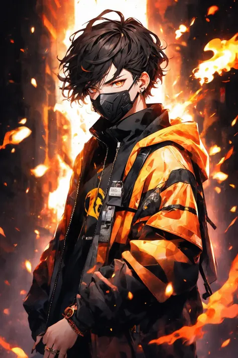 <lora:Henshin-000008:0.2>,
Henshin, solo, looking_at_viewer, short_hair, shirt, black_hair, 1girl, jewelry, jacket, yellow_eyes, upper_body, male_focus, earrings, hand_up, nail_polish, orange_eyes, black_shirt, mask, glowing, ring, fire, black_background, black_nails, one_eye_covered, multiple_rings, ultra realistic,32k,RAW photo,(high detailed skin:1.2), 8k uhd, dslr, soft lighting, high quality, film grain