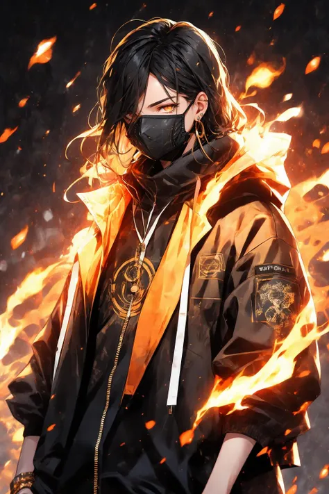 <lora:Henshin-000008:0.2>,
Henshin, solo, looking_at_viewer, long_hair, shirt, black_hair, 1girl, jewelry, jacket, yellow_eyes, upper_body, male_focus, earrings, hand_up, nail_polish, orange_eyes, black_shirt, mask, glowing, ring, fire, black_background, black_nails, one_eye_covered, multiple_rings, ultra realistic,32k,RAW photo,(high detailed skin:1.2), 8k uhd, dslr, soft lighting, high quality, film grain