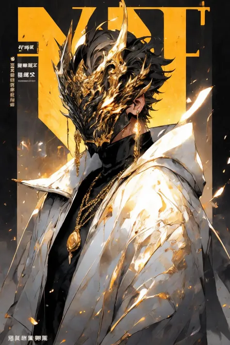 <lora:Henshin-000008:0.4>, <lora:Magazine-10:0.6>, Magazine cover BREAK
Henshin, solo, looking_at_viewer, black_hair, 1boy, jewelry, yellow_eyes, upper_body, male_focus, earrings, hand_up, grey_background, necklace, fingernails, orange_eyes, mask, turtleneck, chain, ring, dragon, multiple_rings, ultra realistic,32k,RAW photo,(high detailed skin:1.2), 8k uhd, dslr, soft lighting, high quality, film grain