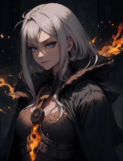 solo, (full body:0.6), detailed background, detailed face, (<lora:PunkBundleAI:0.4>, steampunkai, steampunk theme:1.1), evil smile, dark champion, vampiric, black clothes, spiked armor, cape, monsters in background, <lora:Fire_VFX:0.4>, flames in background, dark sinister atmosphere, stormclouds, dark night,