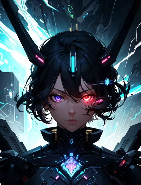 portrait, solo, (full body:0.6), looking at viewer, detailed background, detailed face, (<lora:FiveDecorsAIx3:0.6>, CircuitBoardAI, electronic theme:1.1), glass-cyborg, (made of glass:1.1), fighter, glass armor, mechanical, power source, magical patterns, floating particles, steam, reflections, storm in background, cinematic atmosphere,, nsfw,