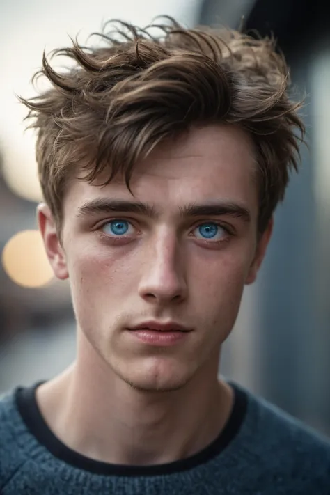 irish university student,22 year old man,bokeh,f1.4,40mm,photorealistic,raw,8k,skin pores,dried-up,textured skin,intricate details,dramatic light,award winning,style by Dan Winters,RAW photography,film grain,(indistinguishable from reality:1.4),photo taken with a Bolex H16,blue eyes,messy hair,athletic,striking features