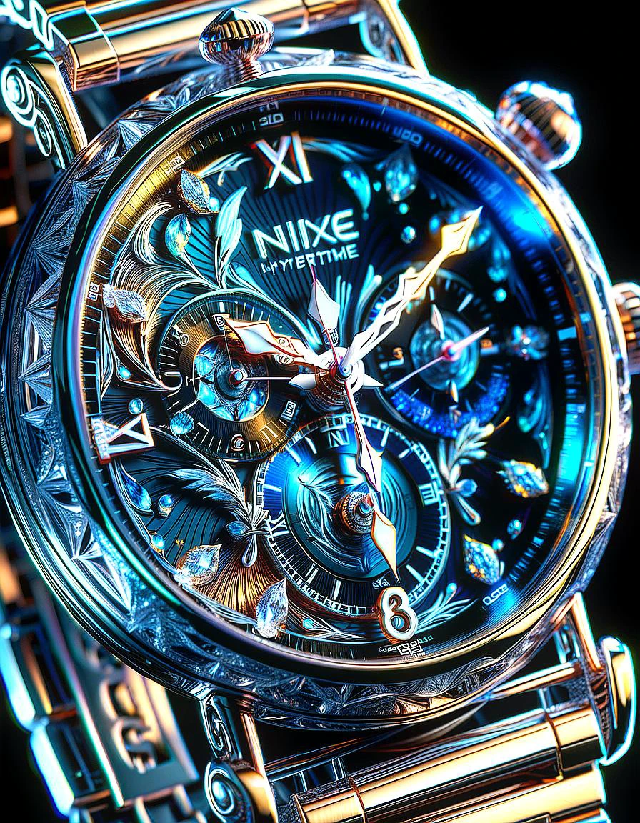 luxury wristwatch, extreme closeup, solid black background, weather, metallic, dimensional deep, nixie, product shot, perfect extreme focus, vivid, 8k hdr, high quality, extremely detailed, specular, hyperrealistic, FrostedStyle,