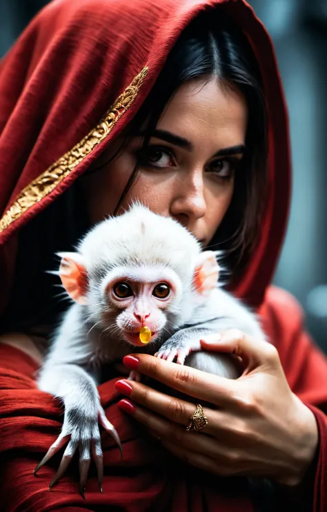 cinematic film still a woman holding a blood monkey,cinematic film still photography in the style of detailed hyperrealism photoshoot,woman,James Christensen,bold lines,hyper detailed,. shallow depth of field,vignette,highly detailed,high budget,bokeh,cinemascope,moody,epic,gorgeous,film grain,grainy,glow effects,godrays,Hand drawn,render,8k,octane render,cinema 4d,blender,dark,atmospheric 4k ultra detailed,cinematic,Sharp focus,big depth of field,Masterpiece,colors,3d octane render,4k,concept art,trending on artstation,hyperrealistic,Vivid colors,extremely detailed CG unity 8k wallpaper,trending on CGSociety,Intricate,High Detail,dramatic . shallow depth of field,vignette,highly detailed,high budget,bokeh,cinemascope,moody,epic,gorgeous,film grain,grainy,