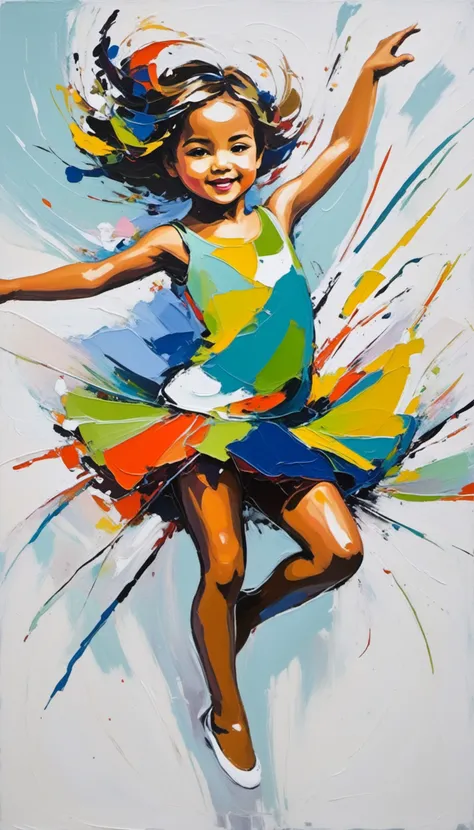 abstract expressionist painting of a dancing child. energetic brushwork, bold colors, abstract forms, expressive, emotional