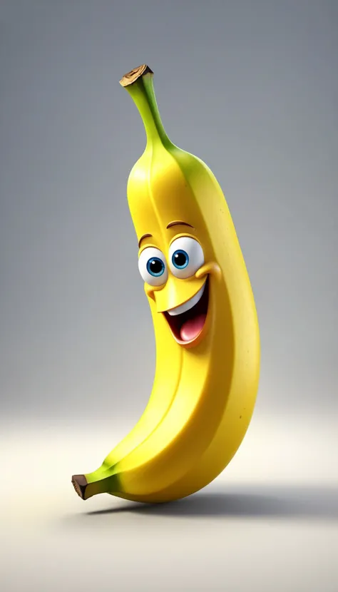 a happy cartoon banana fruit, Pixar Style, perfect composition, 8k artistic photography, photorealistic concept art, masterpiece