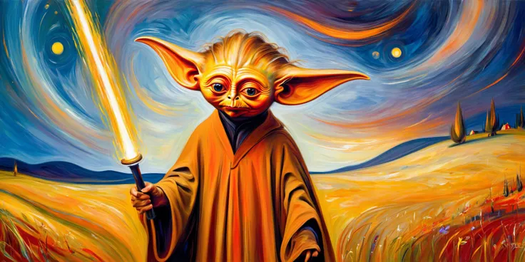 impressionism art stylized by Edvard Munch, electric orange starwars force magic, very Charismatic, Golden ratio, Panorama, rough brushwork, dadaism art, en plein air, fairy tale, <lora:Grogu:0.8> Grogu <hypernet:desolation_2:1>, extremely stylish, highly intricate, contemporary fine detail, warm light, elaborate, intricate, luxury