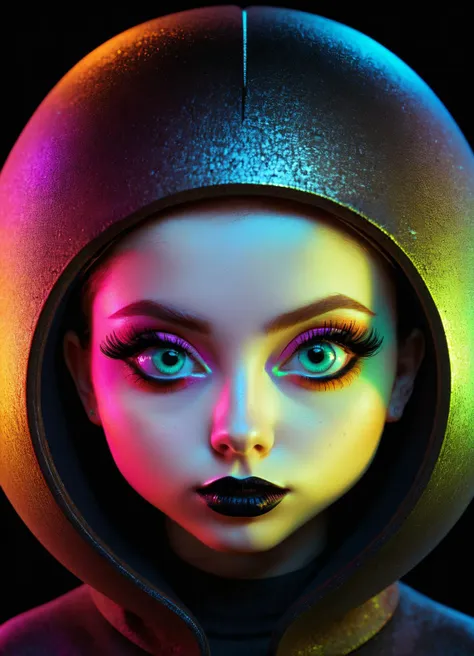 Ombre color scheme of neon yellow, neon blue, neon pink, neon green, neon orange, cinematic photo (in style of RAYMOND LOEWY:1.4) big eyed (alien woman:1.2), in the style of textured illustrations, dark gray and bronze, online sculpture, naoto hattori, jeremy lipking, dark sky-blue and orange  <lora:Niji_glitch__neon_aesthetic:0.8> neon glitch <lora:GigerRainbowXL:0.49> g1h3r <lora:MJ52:0.7> <lora:ral-hnycmb:0.44> ral-hnycmb <lora:Retro_Ink_SDXL:0.38> retro ink <lora:Epic_Surreal:0.5>  <lora:ip-adapter-faceid-plusv2_sdxl_lora:0.5> <lora:bigeyes-v2_16x8-4x1:4> big eyes, subsurface scattering, Photorealistic, Hyperrealistic, analog style, realistic, film photography, soft lighting, heavy shadow, 35mm photograph, film, bokeh, professional, 4k, highly detailed