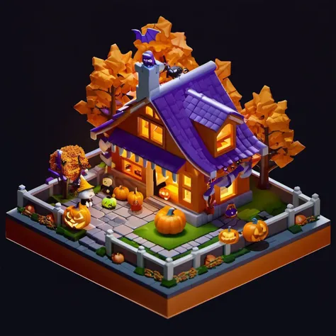 xiaofangzi,isometric,Halloween,blurry,night,dark