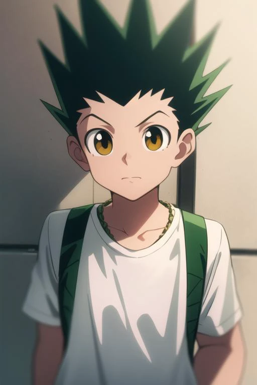 masterpiece, best quality, high quality, 1boy, solo, male focus, looking at viewer, upper body, <lora:gon_freecss:0.70>, gon_freecss, green hair, <lora:animemix_v3_offset:0.25>