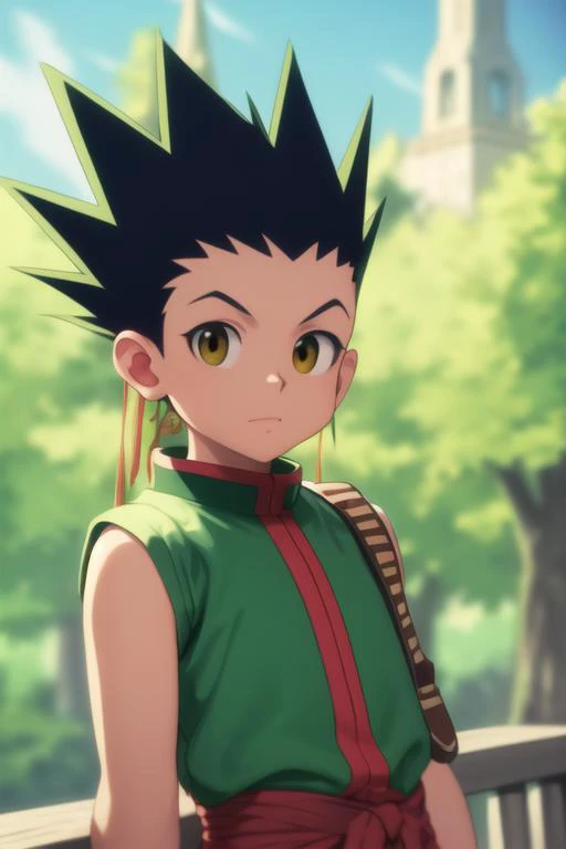 masterpiece, best quality, high quality, 1boy, solo, male focus, looking at viewer, upper body, <lora:gon_freecss:0.70>, gon_freecss, <lora:animemix_v3_offset:0.30>
