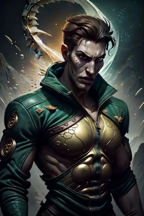 A warrior, a slender, tall man, a man who is able to control dragons, has special abilities and can use dragon cries. A fearless warrior with brown hair and dark green eyes. He is endowed with the strength and agility bestowed upon him by the ancient spirits of subspace. Garrett wears a jacket decorated with gold patterns and fastened with a zipper that emits a magical glow. extremely detailed complex beautiful fantastic view in high resolution lots of rainbow bubbles very attractive very cute