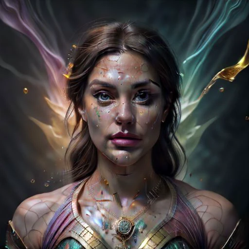 Prompt:  3D Stained glass effect, Surreal beautiful woman. Colorful. brilliant colors. 16K. coherent. crisp quality.extreme beauty. flawless painting. glow. imaginary. insanely intricate details. Luxury. multicolor. realistic texture. vibrant intricate. whimsical. Golden ratio 
Modifiers:
extremely detailed intricate beautiful fantastic view high definition>8=, has special abilities and can use dragon cries. with brown hair and dark green eyes. He is endowed with the strength and agility bestowed upon him by the ancient spirits of subspace. decorated with golden patterns and that emits a magical glow. extremely detailed complex beautiful fantastic view in high resolution lots of rainbow bubbles very attractive very cute