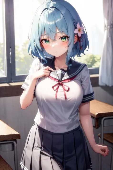 1girl, green hair, (school uniform:1.2), bamboo forest, golden hours, wallpaper, panty pull, happy face, (saliva:1.1),( cum:1.2), <lora:pantyPullClothesPull_v10:1>