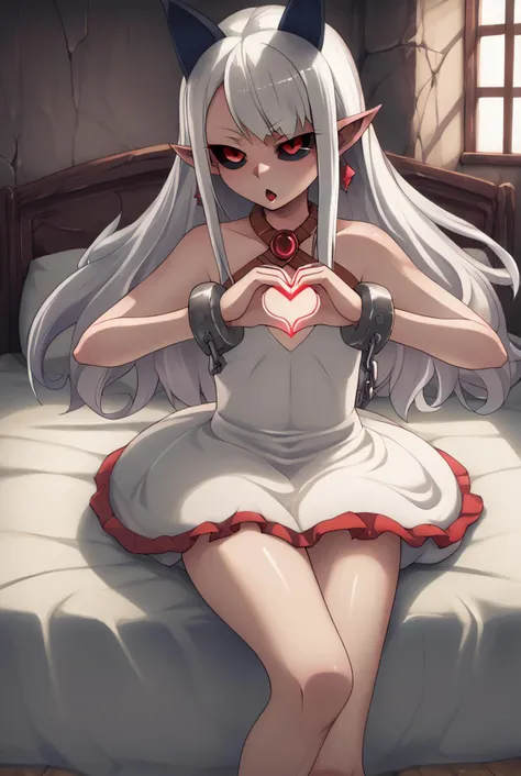 score_9, score_8_up, score_7_up,BREAKsource_anime,
masterpiece,8k,uncensored,(highres:1.3),high resolution, unity 8k wallpaper, detailed face, detailed CG, (perfect hands:1.5, perfect anatomy), (high quality, best quality) (curvy:1.45)(shiny skin) (oily skin),
bed,bedroom, blue theme,
flat chest,
<lora:PramPhantomKingdom_PDXL:0.8> zzPram, 1girl, solo, long white hair, horns, pointy ears, red eyes, black sclera,jewelry, dress, bubble skirt, earrings, chain, bat wings, albino, shackles, criss-cross halter,
cowboy shot, heart hands, gesugao, leg up,
<lora:40hara_pony_v2:0.8>,