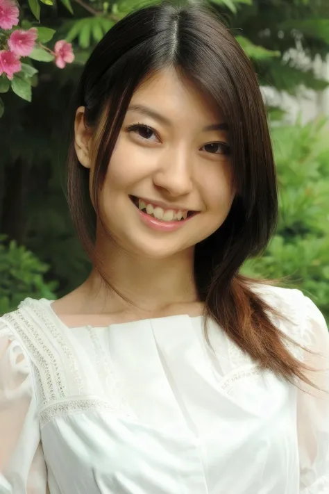 Arafed asian woman with long hair and white blouse smiling - SeaArt AI