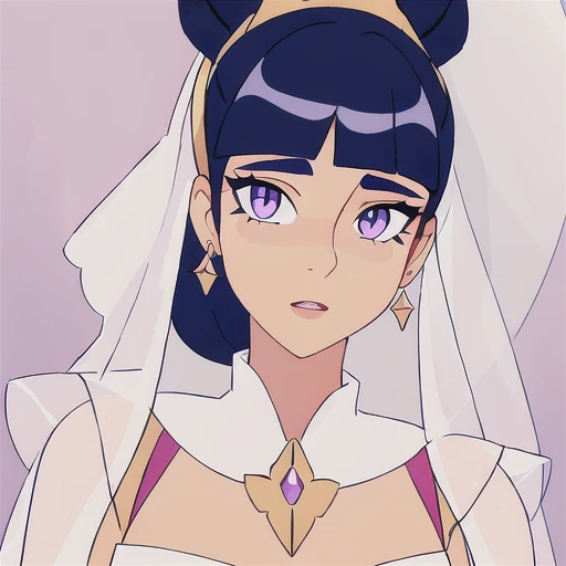 1girl, solo, upper body portrait, a woman with black hair, lilac eyes, ((wearing royal attire)), eyelashes, detailed iris, sparkling eyes