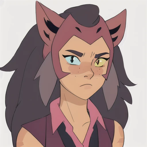 1girl, solo, upper body portrait, catra wearing a suit, heterochromia