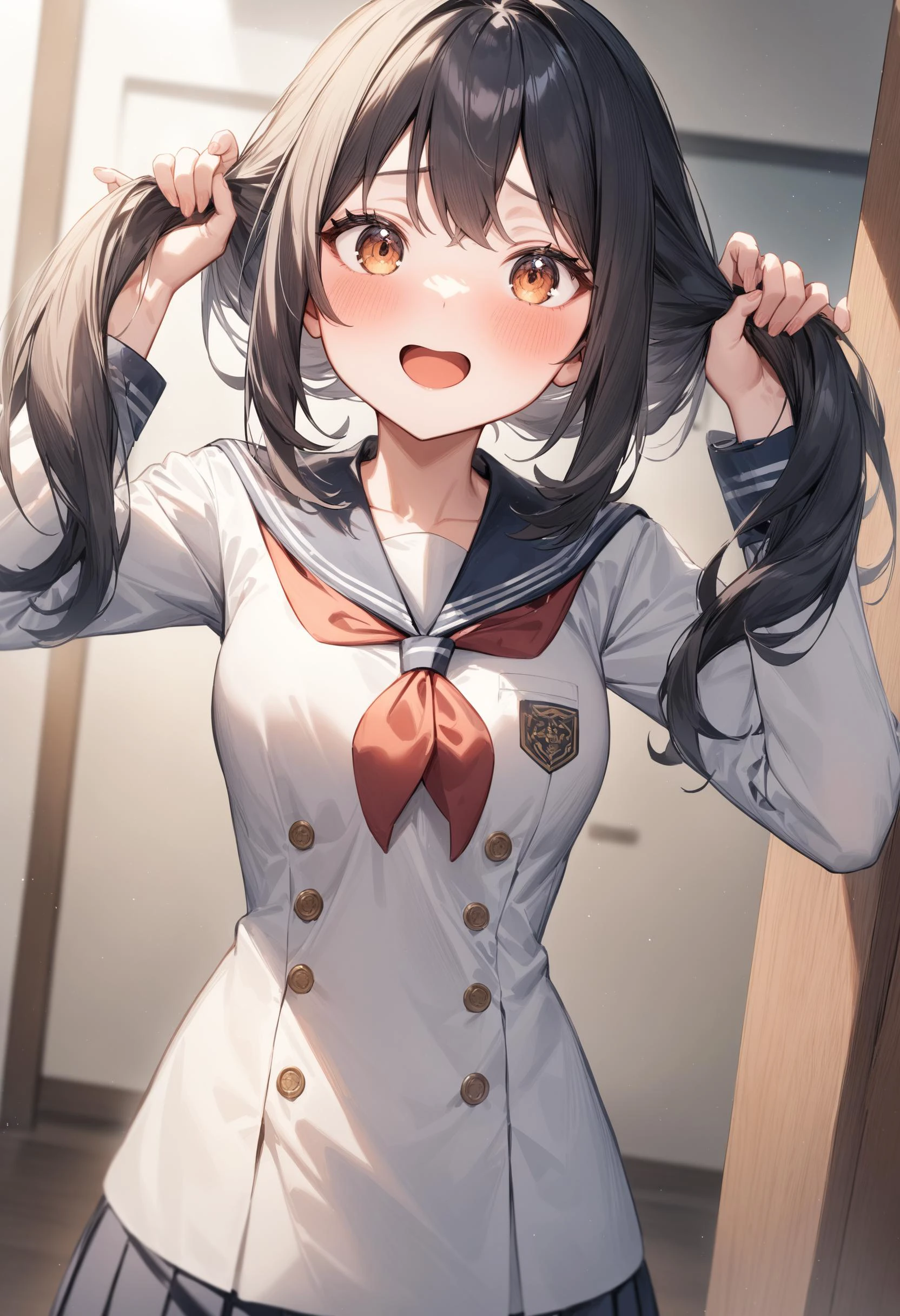 1girl, <lora:sdxl2-flat2-512b:-1>,medium breasts,school uniform,
bunching hair,<lora:bunchinghair_XL_v1:0.8>
dutch angle, upper body, looking up, expressionless, entrance, open mouth,
masterpiece, best quality, very aesthetic, absurdres