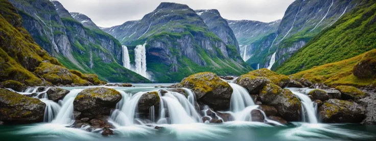 (photorealistic 8k RAW photo),of an amazing breath taking norwegian fjord landscape with waterfalls, (no human), (no_buildings), HDR, realism, (masterpiece), (best quality), insanely detailed, absurdres, HDR, sharp, perfect focus, bokeh,