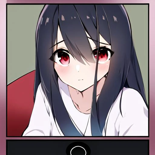((masterpiece)),(best quality), absurdres,sadako_yamamura,red eyes, white dress,<lora:Sadakobest:0.8>, <lora:phoneViewfinderLite_v1:1>, selfie, phonescreenrecording,