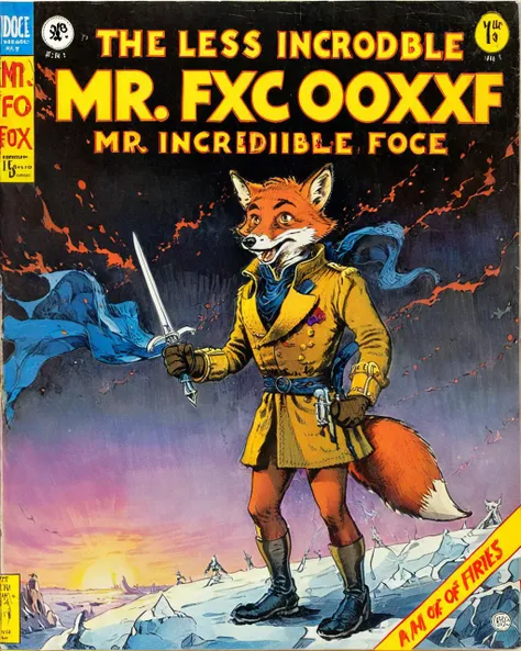 Vintage comic book with title text: "The Less-Than-Incredible Mr. Fox" ,   <lora:wizards_vintage_comics-Undergroundf16:1> in the background Westeros (A Song of Ice and Fire/Game of Thrones)