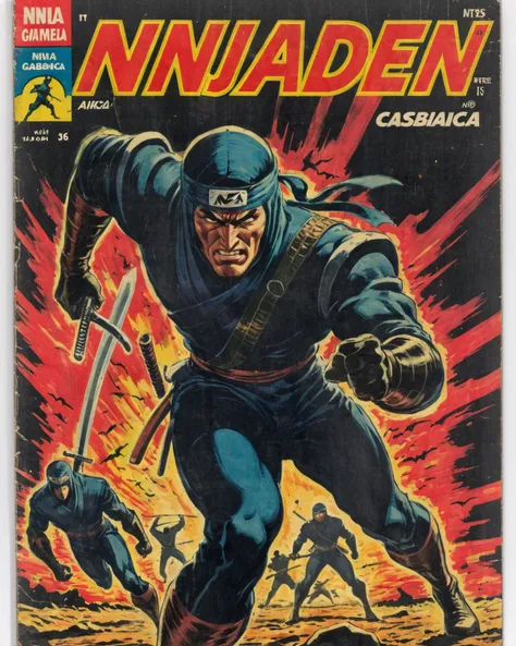 <lora:Wiz-VintageComicBookCover_v01:0.8> Vintage comic book cover of Ninja Gaiden, in Casablanca.