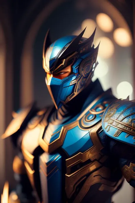 1man, portrait of ninja mecha robot mksubzero in hanggar, magic astral, ornate, blurry background, softfocus, <lora:add_detail:0.4> <lora:mecha(mjstyle):0.6> <lora:ARWmksubzero:1>
