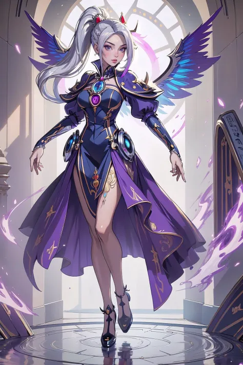 (masterpiece, best_quality, ultra-detailed, immaculate:1.3), epic, illustration, welcoming, 1girl, warlock, vivid platinum hair, side ponytail, at a colorful vinyard, (full body:1.3), [:outlandish costume design:0.2]<lyco:EnvyFantasyMix01:0.8>