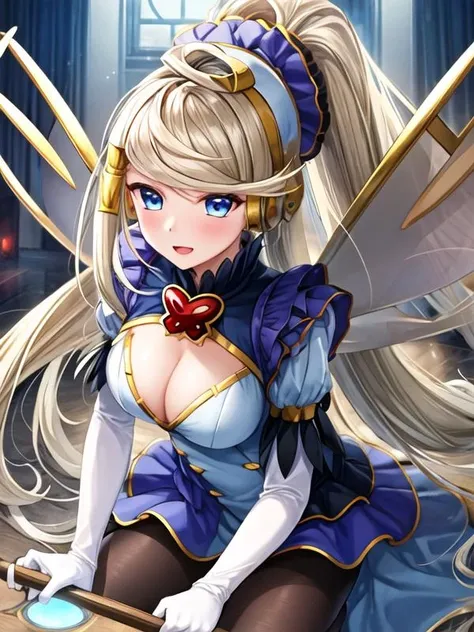 <lora:Trickstar_Holly_Angel_v1:1>Trickstar Holly Angel, 1girl, long hair, blue eyes, blonde hair, gloves, ponytail, pantyhose, wings, elbow gloves, long dress, fairy wings, high heels, <lora:flatBG:-0.5> ,<lora:flat2:-0.5> ,<lora:hyperrefiner_v090:0.5> ,(dark light:1.2),(hyper extreme detailed),(masterpeace:0.5),(hyper extreme),(photorealistic),game cg,llustration,novel illustration,beautiful lighting,light from the front,good_hands,beautiful art ,BREAK