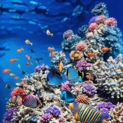 Underwater photo of colorful fish and coral <lora:underwater-000390:0.8>, 8k uhd, dslr, soft lighting, high quality, film grain, Fujifilm XT3