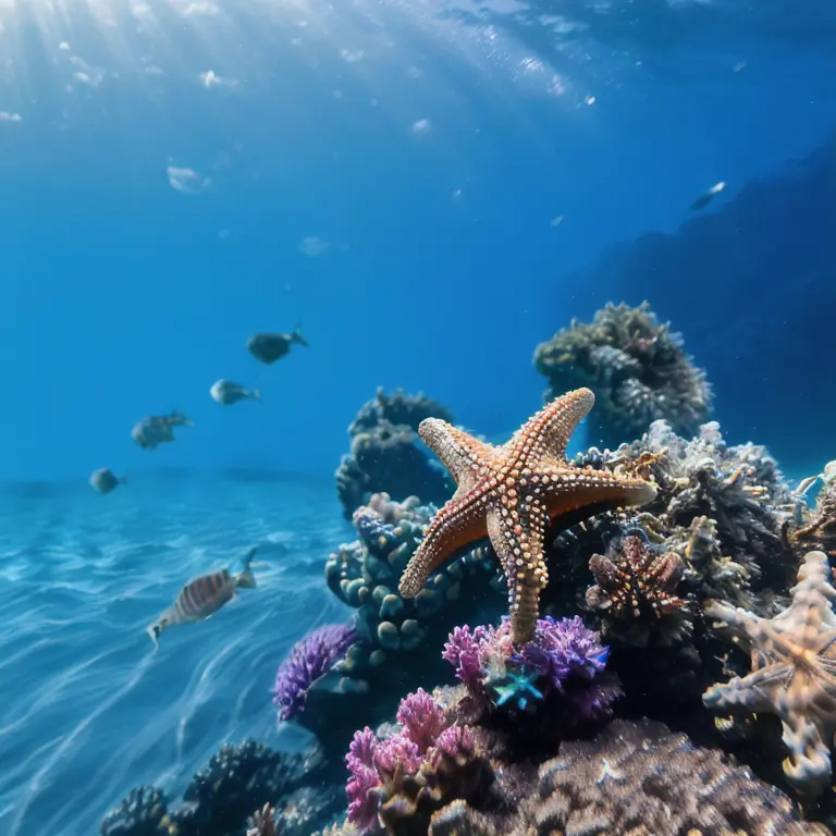 Underwater photo of a starfish <lora:underwater-000390:0.8>, 8k uhd, dslr, soft lighting, high quality, film grain, Fujifilm XT3