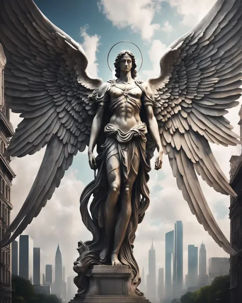 huge, gigantic, marble angel statue towering over a city, powerful, Christian, angelic  <lora:SDXLAngelic:0.8> AngelicStyle, (from above:1.3)