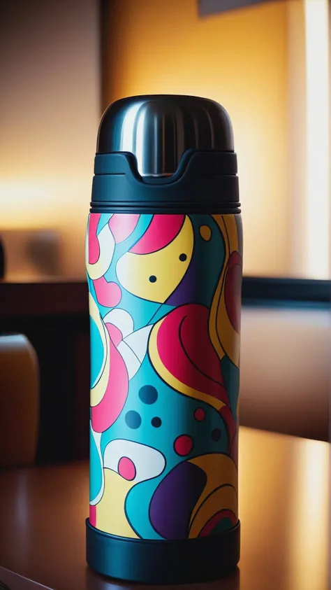 <lora:AbstractPatternStyleXL:1.35>AbstractPatternStyle Thermos, 24mm, (analog, cinematic, film grain:1.3), Bokeh DOF