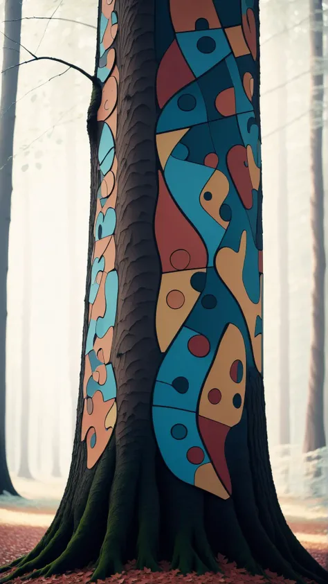 <lora:AbstractPatternStyleXL:1.35>AbstractPatternStyle a tree with bark made of puzzle pieces,  24mm, (analog, cinematic, film grain:1.3), Bokeh DOF