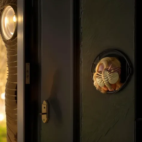 1 passed out young blonde girl facehugger covers her face laying out on the middle of forest outside a metal door in the night, girl is reaching out to the door <lora:facehugger:1>