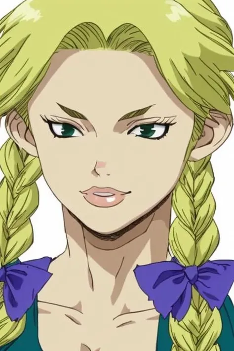 <lora:Nikki-10:0.8>Nikki,blonde hair, twin braids, Purple Bow,green dress,
