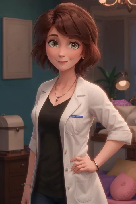drann, 1girl, solo, blue eyes, orange hair, short hair,
lab coat, purple dress,
smile,closed mouth,cowboy shot,upper body,
labotory,
(insanely detailed, beautiful detailed face, masterpiece, best quality) cinematic lighting,<lora:Ann_Possible-DEF:0.6>, <lora:more_details:0.3>,