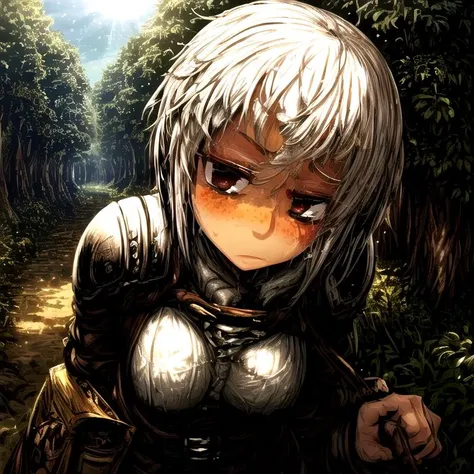 Masterpiece, best quality, sunlight,well-lit,cinematic
<lora:add_detail:0.65>, <lora:more_details:0.7>, <lora:LONA09:1>, <lora:knight_v4.1SD:0.5>,
1girl, 1boy, cute girl with (white_hair), short hair, blushing, freckles, wearing thief armor, being chased by goblins in a forest,scared