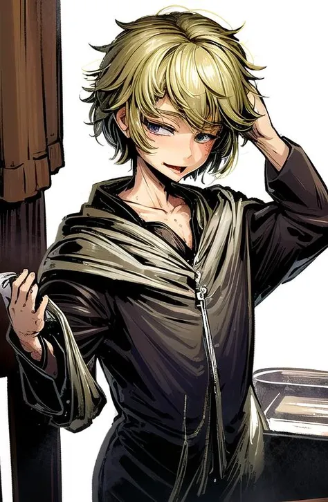 <lora:LONA:1>, masterpiece, best quality, intricate details, 8k uhd, (a boy) in restroom with slutty face at camera, 21 yo boy, crazy expression, gray dirty cloak on body, furr jacket on body, face looks straight forward at camera, (blond man haircut:1.1), (white skin:1), wide open dark gray eyes, clear hair, parting of the hair,