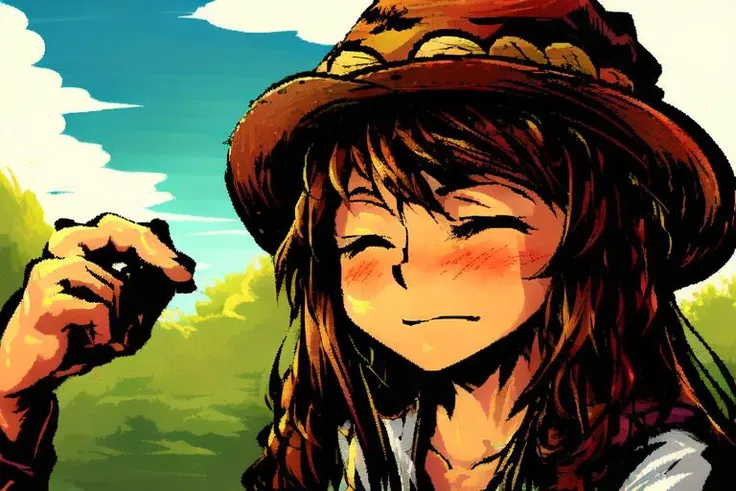 <lora:LONA09:1>a girl with hat in garden,