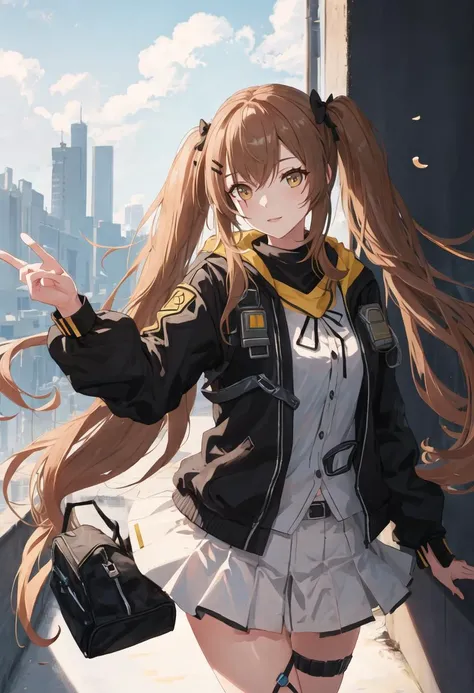{safe:1.10}, best quality, masterpiece, highres, solo, {ump9_girlsfrontline:0.90}, jumping, cowboy_shot, looking at viewer