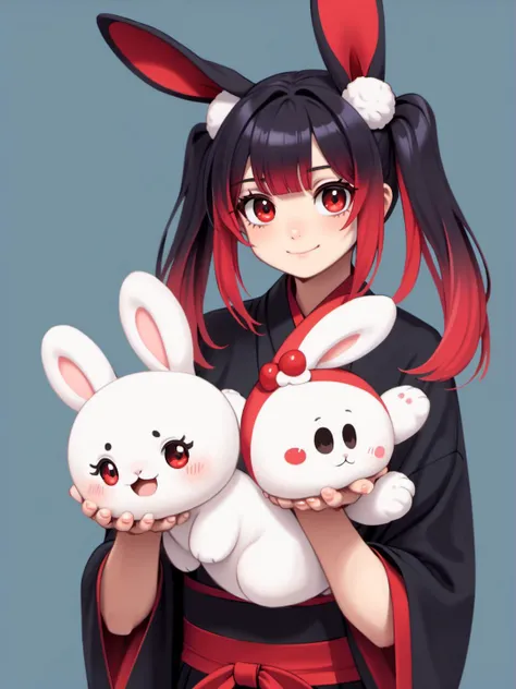 (((score_9, score_8_up,score_7_up,score_6_up,score_5_up,score_4_up, epic-Ultra-HD-details, epic-Ultra-HD-highlights, anime-upscaled-resolution, source_kawaii, lit, cutesie)))
1girl, cute rabbit girl, kawaii \(style\), cheerful smile, red eyes, simple black kimono, black hair, twintails, windy hair, cute hair ornament, holding mochi hammer, (lots of mochi in the background:1)
((cinematic light, vivid colors like HDR+, sharp focus))
\\ Made with ONE FOR ALL checkpoint by Chaos Experience @ https://civitai.com/user/ChaosExperience/ \\