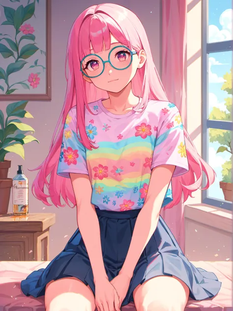 score_9, score_8_up, score_8, score_7_up, score_7, score_6_up, score_6, score_5_up, score_5 masterpiece, best quality, beautiful detailed eyes, ultra-detailed, finely detail, highres, (colorful), (pastel colors), cinematic lighting, solo, (pink haze), (pink filter), (kawaii illustration), floral shirt, skirt, glasses, (oil painting), 1 cute girl, (cute room), sitting, T shirt design, TshirtDesignAF
\\ Made with ONE FOR ALL checkpoint by Chaos Experience @ https://civitai.com/user/ChaosExperience/ \\