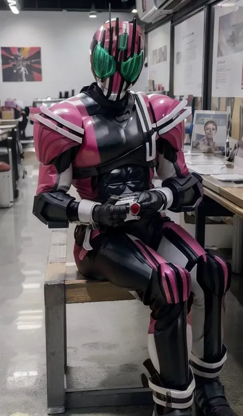 high quality, best quality, 8 k, mountain , (realistic, photo-realistic:1.4), detailed clothes, decade, 1boy,male focus ,full body , sitting<lora:KamenRiderDecade:1> <lora:FastNegativeV2:1>